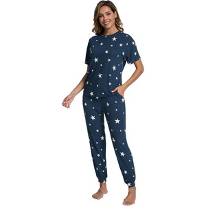 image:imageWiWi Womens Tracksuit Set Viscose from Bamboo Loungewear 2 Piece Outfit Long Pants Jogger Sets SXXLAdark Navy Star