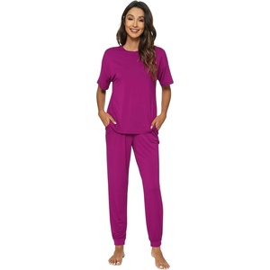 image:imageWiWi Womens Tracksuit Set Viscose from Bamboo Loungewear 2 Piece Outfit Long Pants Jogger Sets SXXLAdark Reddish Purple