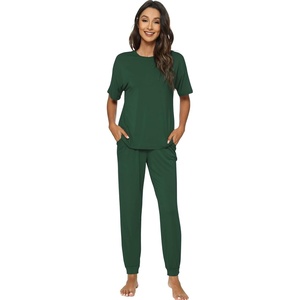 image:imageWiWi Womens Tracksuit Set Viscose from Bamboo Loungewear 2 Piece Outfit Long Pants Jogger Sets SXXLAdeep Green