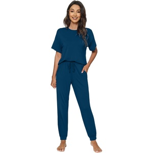image:imageWiWi Womens Tracksuit Set Viscose from Bamboo Loungewear 2 Piece Outfit Long Pants Jogger Sets SXXLAink Blue