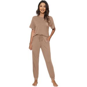 image:imageWiWi Womens Tracksuit Set Viscose from Bamboo Loungewear 2 Piece Outfit Long Pants Jogger Sets SXXLAkhaki