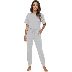 image:imageWiWi Womens Tracksuit Set Viscose from Bamboo Loungewear 2 Piece Outfit Long Pants Jogger Sets SXXLAlight Grey