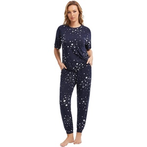 image:imageWiWi Womens Tracksuit Set Viscose from Bamboo Loungewear 2 Piece Outfit Long Pants Jogger Sets SXXLAnavy Stars