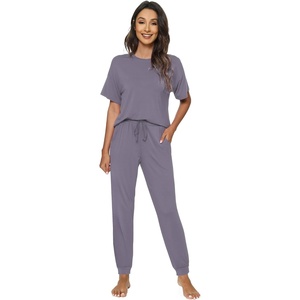 image:imageWiWi Womens Tracksuit Set Viscose from Bamboo Loungewear 2 Piece Outfit Long Pants Jogger Sets SXXLApurplish Grey