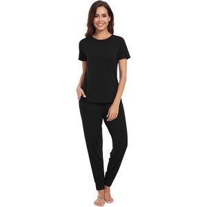 image:imageWiWi Womens Tracksuit Set Viscose from Bamboo Loungewear 2 Piece Outfit Long Pants Jogger Sets SXXLBblack
