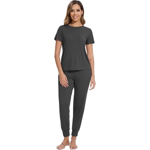 image:imageWiWi Womens Tracksuit Set Viscose from Bamboo Loungewear 2 Piece Outfit Long Pants Jogger Sets SXXLBcharcoal Heather