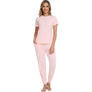 image:imageWiWi Womens Tracksuit Set Viscose from Bamboo Loungewear 2 Piece Outfit Long Pants Jogger Sets SXXLBcream Pink