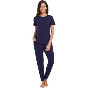 image:imageWiWi Womens Tracksuit Set Viscose from Bamboo Loungewear 2 Piece Outfit Long Pants Jogger Sets SXXLBnavy
