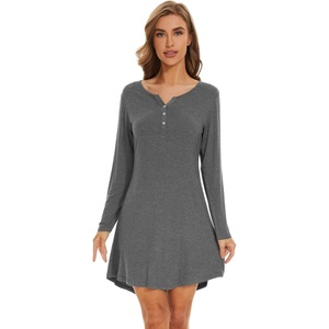image:imageWiWi Womens Viscose from Bamboo Nightgown Long Sleeve Nightshirt Soft Sleep Dress Loose Comfy Pajama Sleepwear SXXLAdark Heather Grey