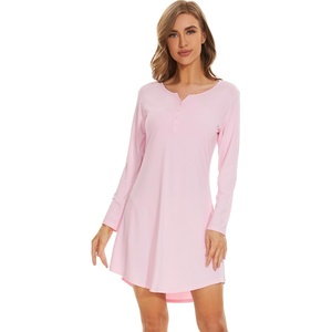 image:imageWiWi Womens Viscose from Bamboo Nightgown Long Sleeve Nightshirt Soft Sleep Dress Loose Comfy Pajama Sleepwear SXXLApink