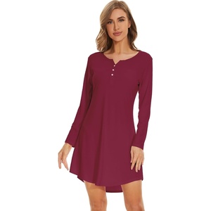 image:imageWiWi Womens Viscose from Bamboo Nightgown Long Sleeve Nightshirt Soft Sleep Dress Loose Comfy Pajama Sleepwear SXXLAwine