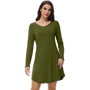 image:imageWiWi Womens Viscose from Bamboo Nightgown Long Sleeve Nightshirt Soft Sleep Dress Loose Comfy Pajama Sleepwear SXXLBarmy Green