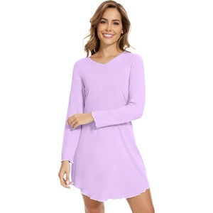 image:imageWiWi Womens Viscose from Bamboo Nightgown Long Sleeve Nightshirt Soft Sleep Dress Loose Comfy Pajama Sleepwear SXXLBlight Purple