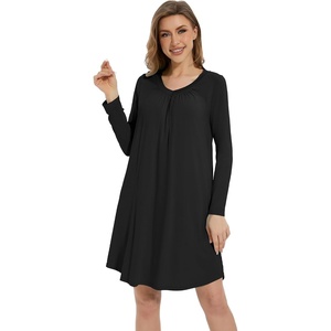 image:imageWiWi Womens Viscose from Bamboo Nightgown Long Sleeve Nightshirt Soft Sleep Dress Loose Comfy Pajama Sleepwear SXXLCblack