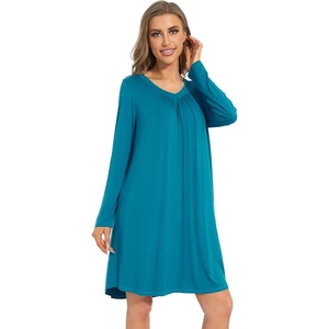 image:imageWiWi Womens Viscose from Bamboo Nightgown Long Sleeve Nightshirt Soft Sleep Dress Loose Comfy Pajama Sleepwear SXXLCdark Teal