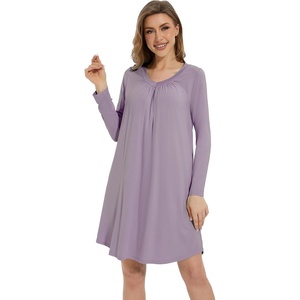 image:imageWiWi Womens Viscose from Bamboo Nightgown Long Sleeve Nightshirt Soft Sleep Dress Loose Comfy Pajama Sleepwear SXXLCviolet