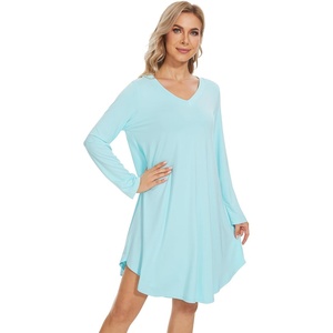 image:imageWiWi Womens Viscose from Bamboo Nightgown Long Sleeve Nightshirt Soft Sleep Dress Loose Comfy Pajama Sleepwear SXXLDaqua