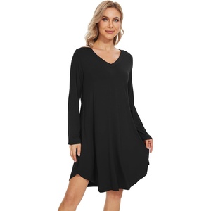 image:imageWiWi Womens Viscose from Bamboo Nightgown Long Sleeve Nightshirt Soft Sleep Dress Loose Comfy Pajama Sleepwear SXXLDblack