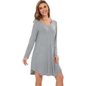 image:imageWiWi Womens Viscose from Bamboo Nightgown Long Sleeve Nightshirt Soft Sleep Dress Loose Comfy Pajama Sleepwear SXXLDheather Grey