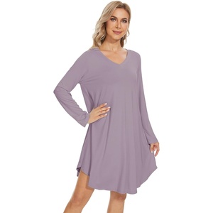 image:imageWiWi Womens Viscose from Bamboo Nightgown Long Sleeve Nightshirt Soft Sleep Dress Loose Comfy Pajama Sleepwear SXXLDviolet