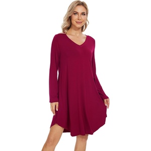 image:imageWiWi Womens Viscose from Bamboo Nightgown Long Sleeve Nightshirt Soft Sleep Dress Loose Comfy Pajama Sleepwear SXXLDwine