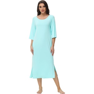image:imageWiWi Womens Viscose from Bamboo Nightgowns 34 Sleeves Nightshirts Full Length Soft Knit Sleep Shirts SXXLAaqua