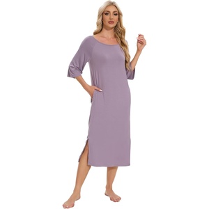 image:imageWiWi Womens Viscose from Bamboo Nightgowns 34 Sleeves Nightshirts Full Length Soft Knit Sleep Shirts SXXLAviolet