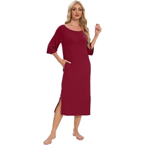 image:imageWiWi Womens Viscose from Bamboo Nightgowns 34 Sleeves Nightshirts Full Length Soft Knit Sleep Shirts SXXLAwine