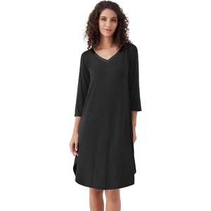 image:imageWiWi Womens Viscose from Bamboo Nightgowns 34 Sleeves Nightshirts Full Length Soft Knit Sleep Shirts SXXLBblack