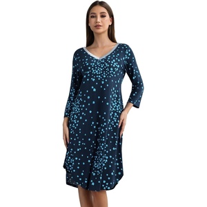 image:imageWiWi Womens Viscose from Bamboo Nightgowns 34 Sleeves Nightshirts Full Length Soft Knit Sleep Shirts SXXLBblue Flowers