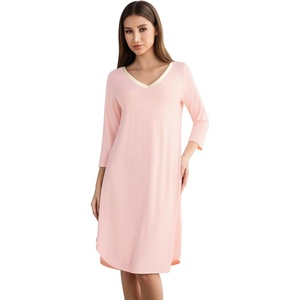 image:imageWiWi Womens Viscose from Bamboo Nightgowns 34 Sleeves Nightshirts Full Length Soft Knit Sleep Shirts SXXLBcream Pink