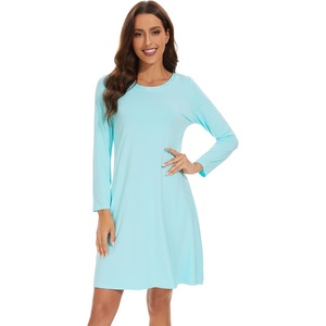image:imageWiWi Womens Viscose from Bamboo Nightgowns Long Sleeve Cooling Crewneck Sleepshirts Casual Gown Super Soft Sleep Shirt SXXLAaqua
