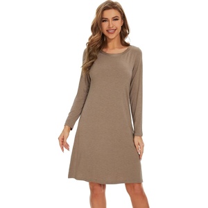 image:imageWiWi Womens Viscose from Bamboo Nightgowns Long Sleeve Cooling Crewneck Sleepshirts Casual Gown Super Soft Sleep Shirt SXXLAcamel