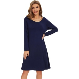 image:imageWiWi Womens Viscose from Bamboo Nightgowns Long Sleeve Cooling Crewneck Sleepshirts Casual Gown Super Soft Sleep Shirt SXXLAnavy