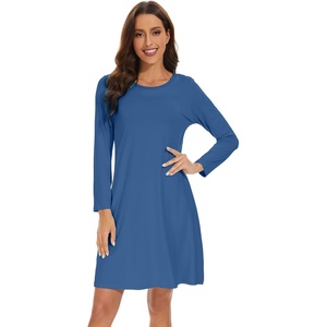 image:imageWiWi Womens Viscose from Bamboo Nightgowns Long Sleeve Cooling Crewneck Sleepshirts Casual Gown Super Soft Sleep Shirt SXXLAprussian Blue