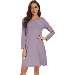 image:imageWiWi Womens Viscose from Bamboo Nightgowns Long Sleeve Cooling Crewneck Sleepshirts Casual Gown Super Soft Sleep Shirt SXXLAviolet