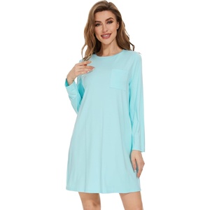 image:imageWiWi Womens Viscose from Bamboo Nightgowns Long Sleeve Cooling Crewneck Sleepshirts Casual Gown Super Soft Sleep Shirt SXXLCaqua