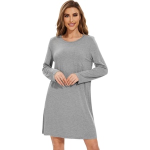 image:imageWiWi Womens Viscose from Bamboo Nightgowns Long Sleeve Cooling Crewneck Sleepshirts Casual Gown Super Soft Sleep Shirt SXXLCheather Grey