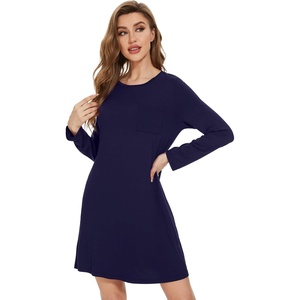 image:imageWiWi Womens Viscose from Bamboo Nightgowns Long Sleeve Cooling Crewneck Sleepshirts Casual Gown Super Soft Sleep Shirt SXXLCnavy
