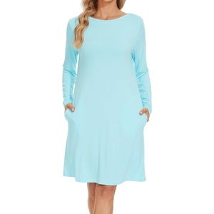 image:imageWiWi Womens Viscose from Bamboo Nightgowns Long Sleeve Cooling Crewneck Sleepshirts Casual Gown Super Soft Sleep Shirt SXXLDaqua