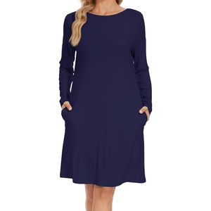 image:imageWiWi Womens Viscose from Bamboo Nightgowns Long Sleeve Cooling Crewneck Sleepshirts Casual Gown Super Soft Sleep Shirt SXXLDnavy