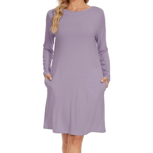 image:imageWiWi Womens Viscose from Bamboo Nightgowns Long Sleeve Cooling Crewneck Sleepshirts Casual Gown Super Soft Sleep Shirt SXXLDviolet