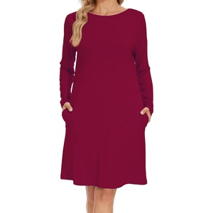 image:imageWiWi Womens Viscose from Bamboo Nightgowns Long Sleeve Cooling Crewneck Sleepshirts Casual Gown Super Soft Sleep Shirt SXXLDwine
