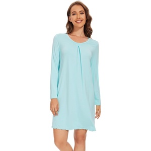 image:imageWiWi Womens Viscose from Bamboo Nightgowns Long Sleeve Cooling Crewneck Sleepshirts Casual Gown Super Soft Sleep Shirt SXXLEaqua