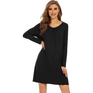 image:imageWiWi Womens Viscose from Bamboo Nightgowns Long Sleeve Cooling Crewneck Sleepshirts Casual Gown Super Soft Sleep Shirt SXXLEblack