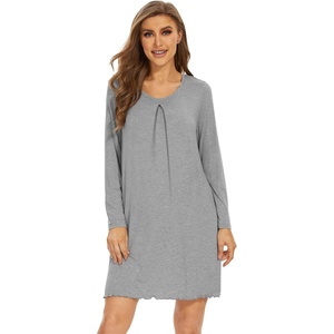 image:imageWiWi Womens Viscose from Bamboo Nightgowns Long Sleeve Cooling Crewneck Sleepshirts Casual Gown Super Soft Sleep Shirt SXXLEheather Grey