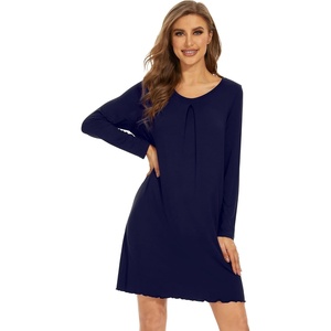 image:imageWiWi Womens Viscose from Bamboo Nightgowns Long Sleeve Cooling Crewneck Sleepshirts Casual Gown Super Soft Sleep Shirt SXXLEnavy
