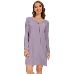image:imageWiWi Womens Viscose from Bamboo Nightgowns Long Sleeve Cooling Crewneck Sleepshirts Casual Gown Super Soft Sleep Shirt SXXLEviolet