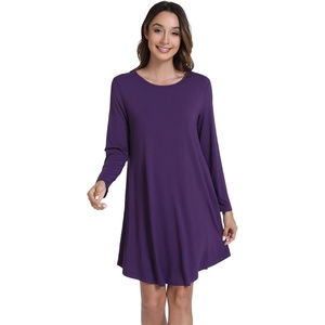 image:imageWiWi Womens Viscose from Bamboo Nightgowns Long Sleeve Cooling Crewneck Sleepshirts Casual Gown Super Soft Sleep Shirt SXXLFdark Purple