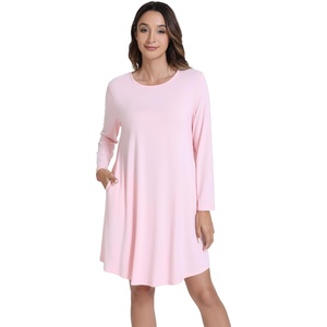 image:imageWiWi Womens Viscose from Bamboo Nightgowns Long Sleeve Cooling Crewneck Sleepshirts Casual Gown Super Soft Sleep Shirt SXXLFpink